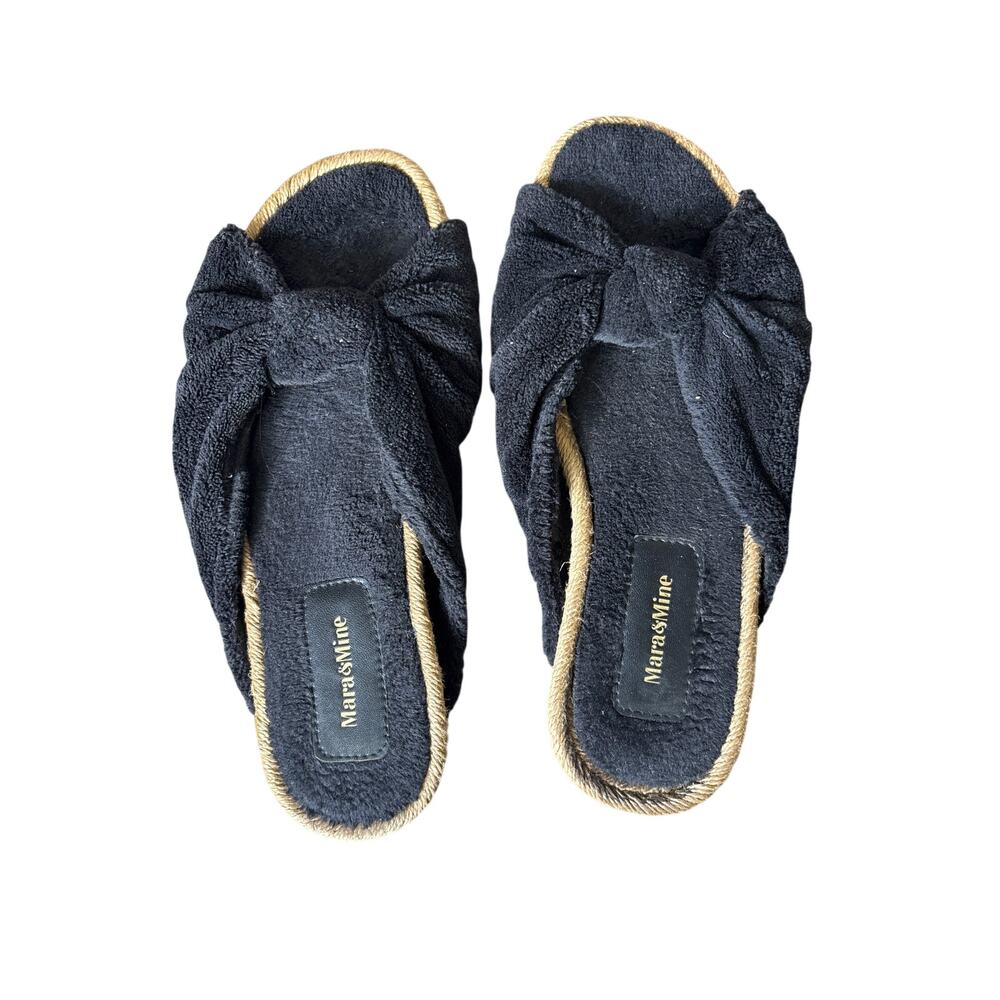Mara and Mine Black Terry Cloth Snkot Slides Sz No size, 10" heel to toe
